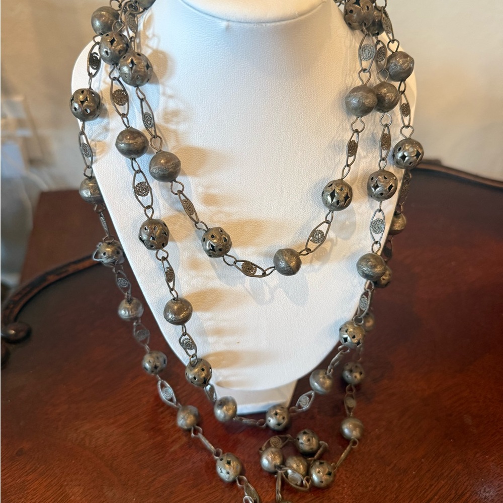 90.5 GRAM SOLID STERLING SILVER BEAD VERY LONG NECKLACE 76 INCH vintage taxco